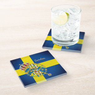 Swedish Flag & Sweden travel, home decor /sports Glass Coaster