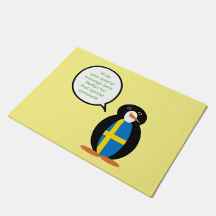 Swedish Flag Talking Ms. Penguin Personalized Doormat