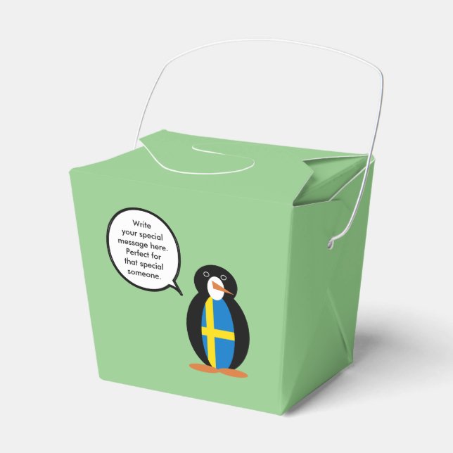 Swedish Flag Talking Ms. Penguin Personalized  Favor Box (Front Side)