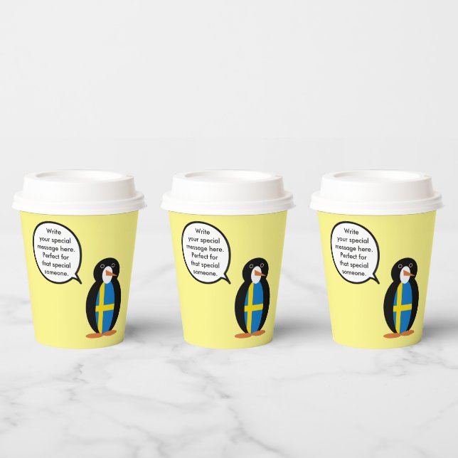 Swedish Flag Talking Ms. Penguin Personalized  Paper Cups (Multi)