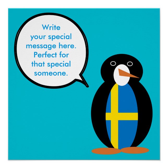 Swedish Flag Talking Ms. Penguin Personalized  Poster (Front)