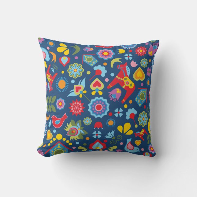 Swedish Folk Art Garden Scandi Cushion (Front)
