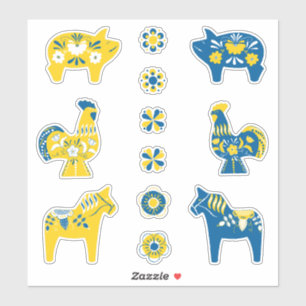 Swedish Folk Dala Farm Animals l Blue and Yellow