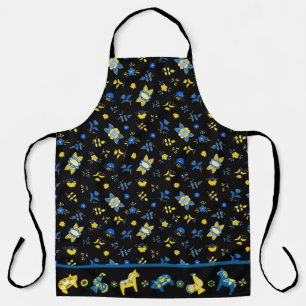 Swedish Folk Dala Farm Animals l Blue and Yellow Apron
