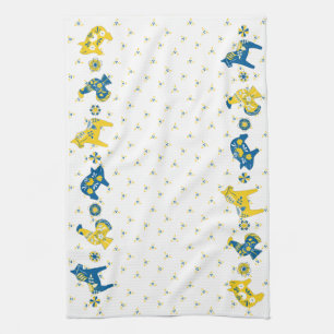 Swedish Folk Dala Farm Animals l Blue and Yellow Kitchen Towel