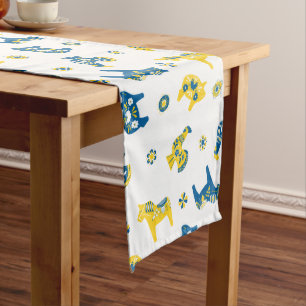 Swedish Folk Dala Farm Animals l Blue and Yellow Long Table Runner