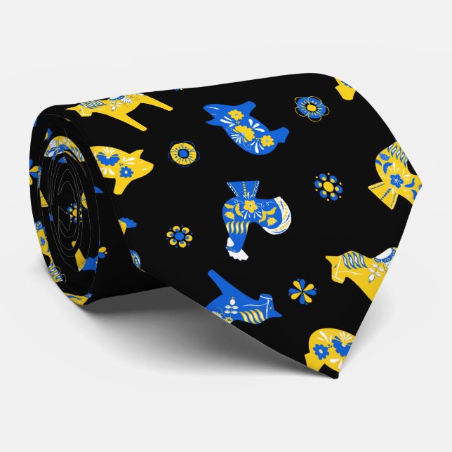 Swedish Folk Dala Farm Animals l Blue and Yellow Tie (Rolled)