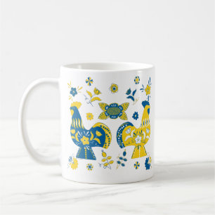 Swedish Folk Dala Rooster l Blue and Yellow Coffee Mug
