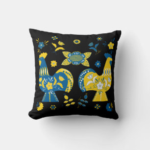 Swedish Folk Dala Rooster Throw Pillow