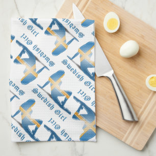 Swedish Girl Silhouette Flag Kitchen Towel