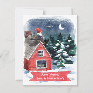 Swedish Gnome Christmas Watercolor Tomten Holiday  Card