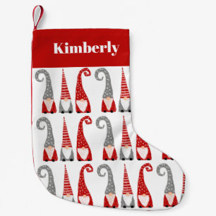 Swedish Gnomes Red White Pattern Personalized Small Christmas Stocking
