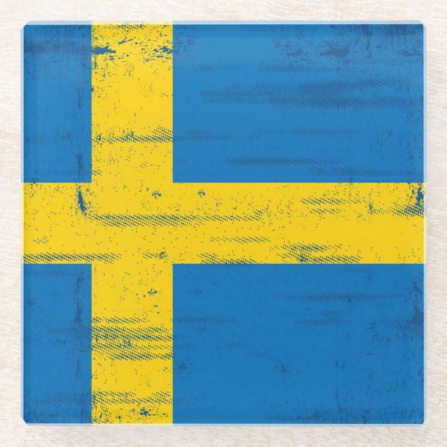 Swedish Grunge Flag Glass Coaster (Front)