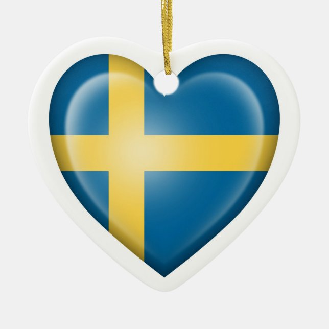Swedish Heart Flag on White Ceramic Ornament (Front)