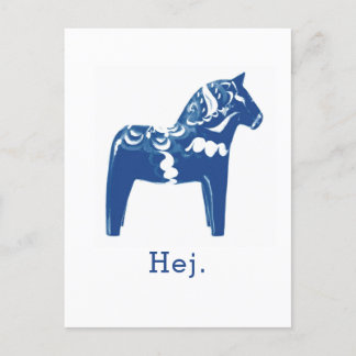 Swedish Hej Dala Horse Blue White Template  Postcard