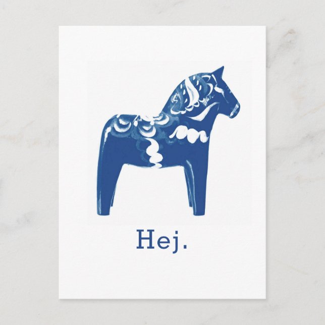 Swedish Hej Dala Horse Blue White Template  Postcard (Front)