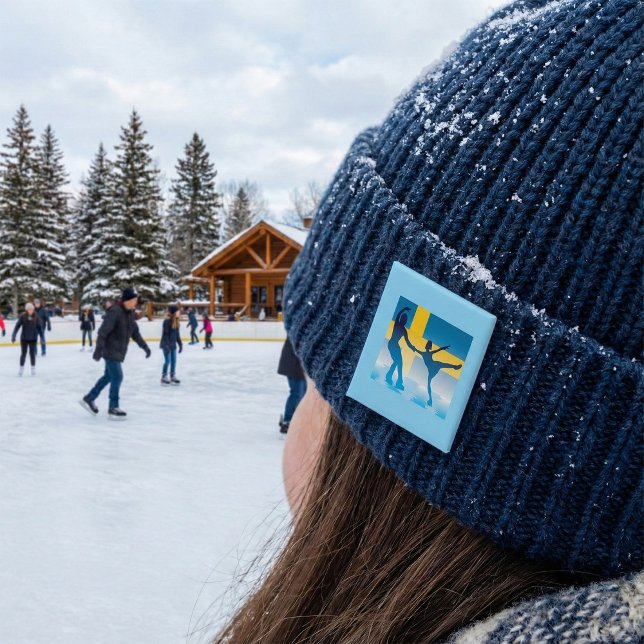 Swedish Ice Skating Duo Silhouette 2 Inch Square Button (Creator Uploaded)