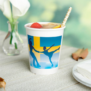 Swedish Ice Skating Duo Silhouette Paper Cups