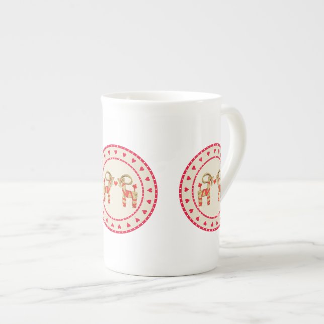Swedish Julbok Straw Goat with Hearts Bone China Mug (Front Right)