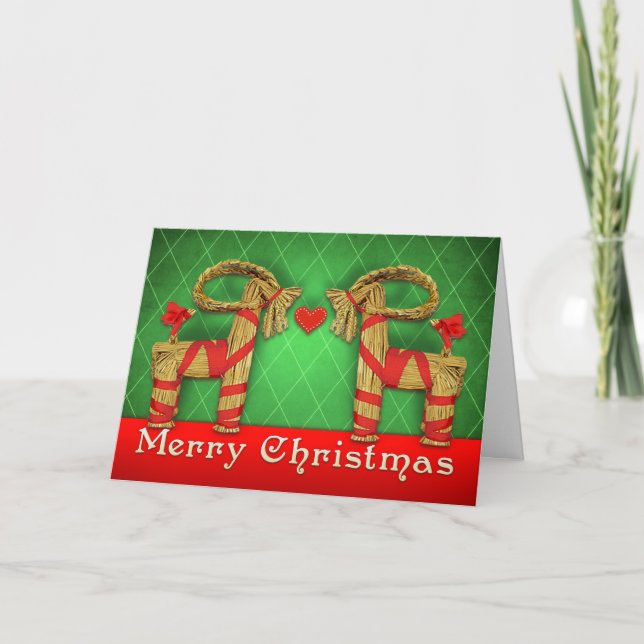 Swedish Julbok Twins Christmas Heart Personalized Holiday Card (Front)