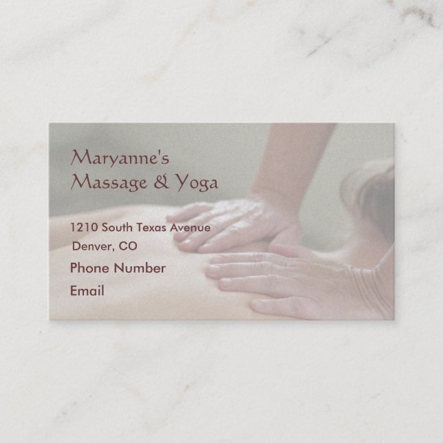 Swedish Massage Photo - Back (screened back photo) Appointment Card (Front)