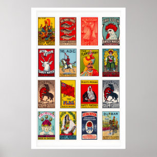 Swedish Matchbox Labels Grid Print, Vintage Poster