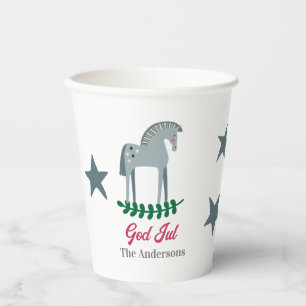 Swedish Merry Christmas Dala Horse 2 Paper Cups