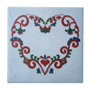 Swedish Norwegian Rosemaling Heart Tile