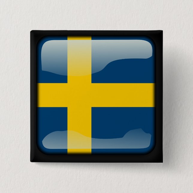 Swedish polished flag 2 inch square button (Front)