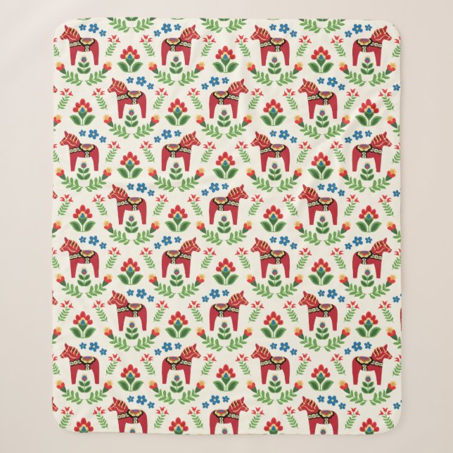 Swedish Red Dala Horses Sherpa Blanket (Front)