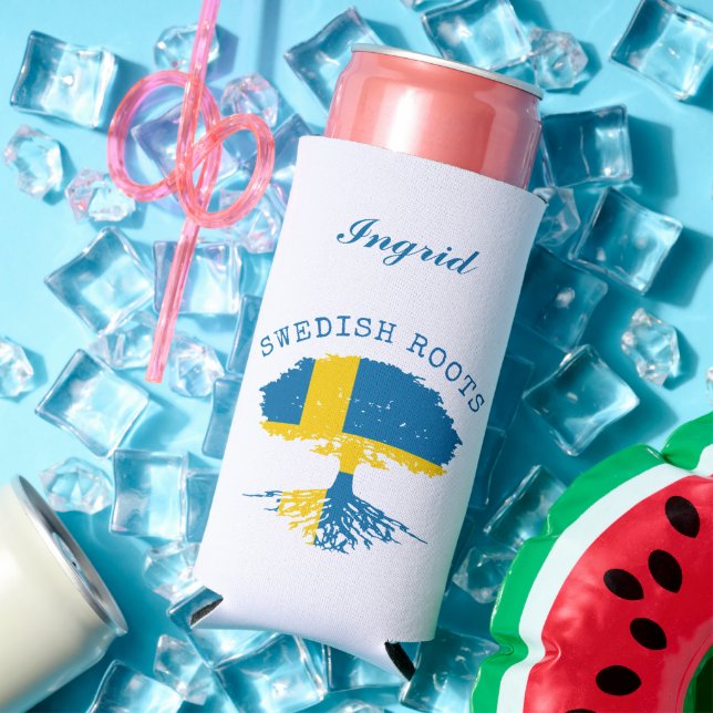 Swedish Roots Flag Personalized Seltzer Can Cooler (In Situ Summer)