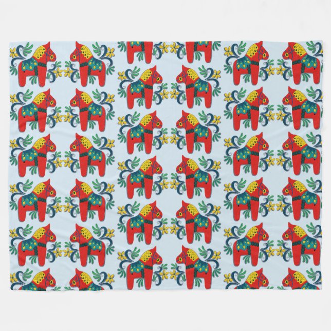 Swedish Scandinavian Dala Horse Large Pattern Fleece Blanket (Front (Horizontal))