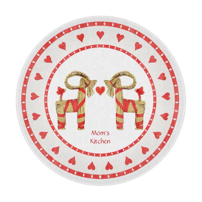 Swedish Straw Goat and Hearts Personalized Cutting Board (Front)