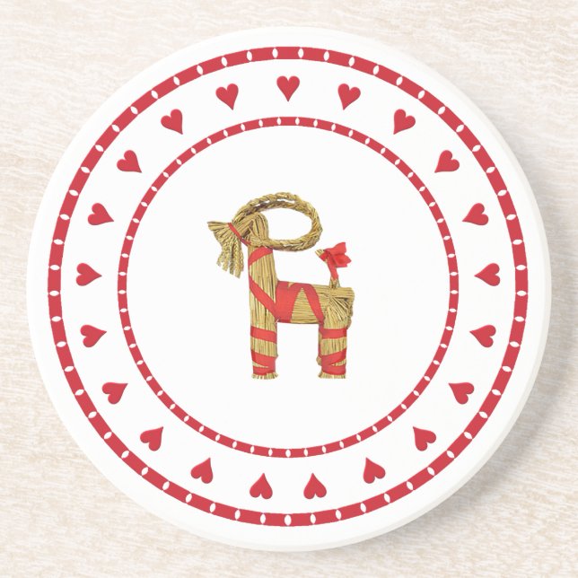 Swedish Straw Goat with Hearts Coaster (Front)