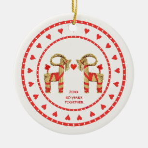 Swedish Straw Goats 60 Years Together Dated Ceramic Ornament