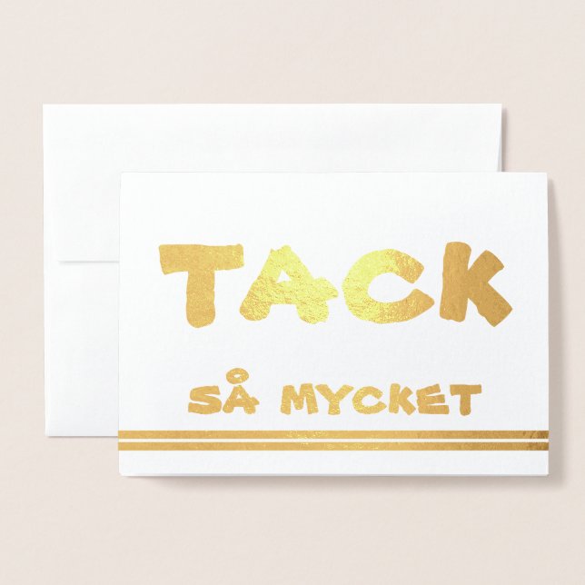Swedish Thank You on Gold Foil Card (Front With Envelope)