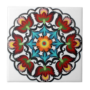 swedish tiles ancient style red flower