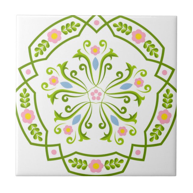 swedish tiles fresh green flowers (Front)