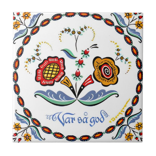 swedish tiles simple red yellow flowers (Front)