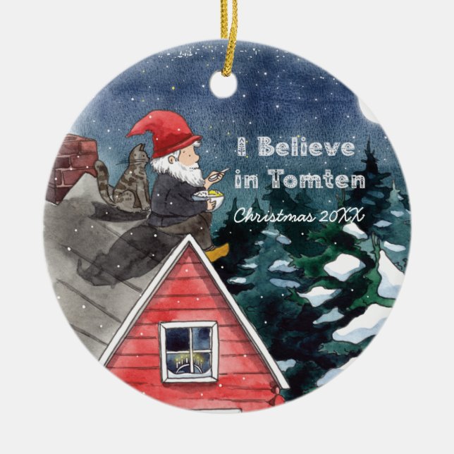 Swedish Tomten Gnome Water Colour  Ceramic Ornament (Front)
