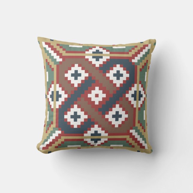 Swedish Traditional Röllakan Pattern Throw Pillow (Front)