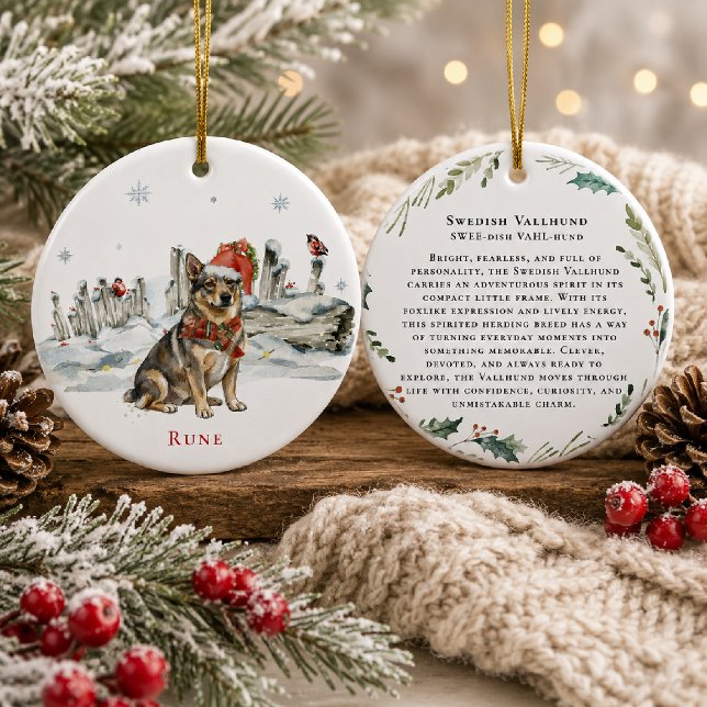 Swedish Vallhund Dog Monogram Ceramic Ornament (Creator Uploaded)