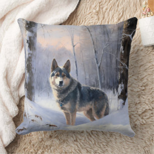 Swedish Vallhund Let It Snow Christmas Throw Pillow