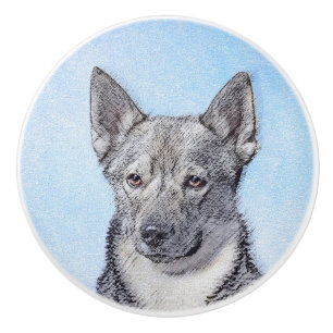 Swedish Vallhund Painting - Cute Original Dog Art Ceramic Knob