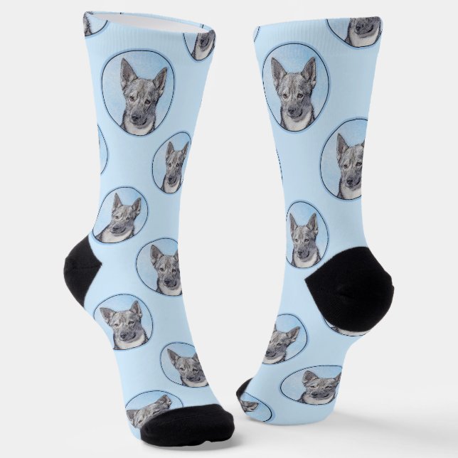 Swedish Vallhund Painting Cute Original Dog Art Socks (Angled)