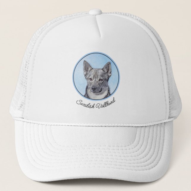 Swedish Vallhund Painting - Cute Original Dog Art Trucker Hat (Front)