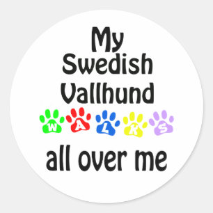 Swedish Vallhund Walks Design Classic Round Sticker