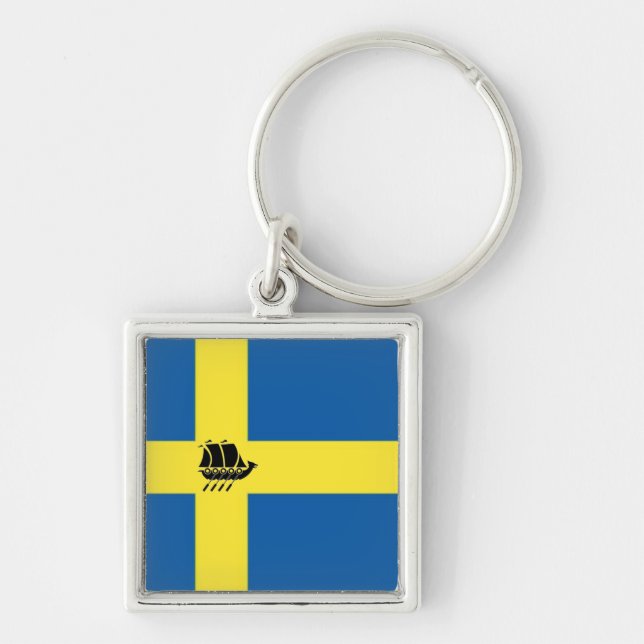 Swedish Viking Ship with Flag of Sweden Keychain (Front)