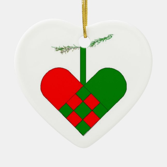 Swedish Woven Paper Heart Ceramic Ornament (Front)