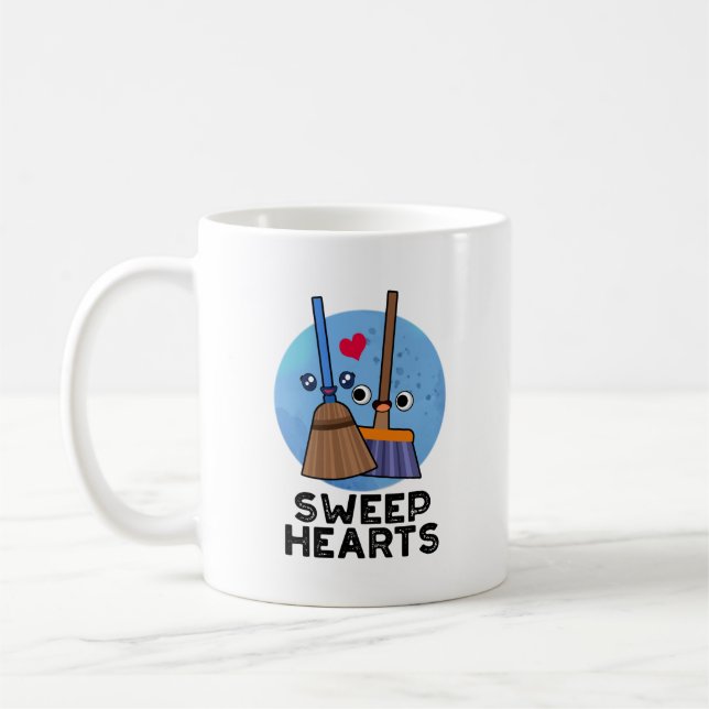 Sweep Hearts Funny Sweet Hearts Broom Pun  Coffee Mug (Left)